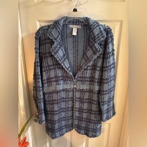 Women's Blue Plaid Knit Girlhoodcore Cardigan, Size M